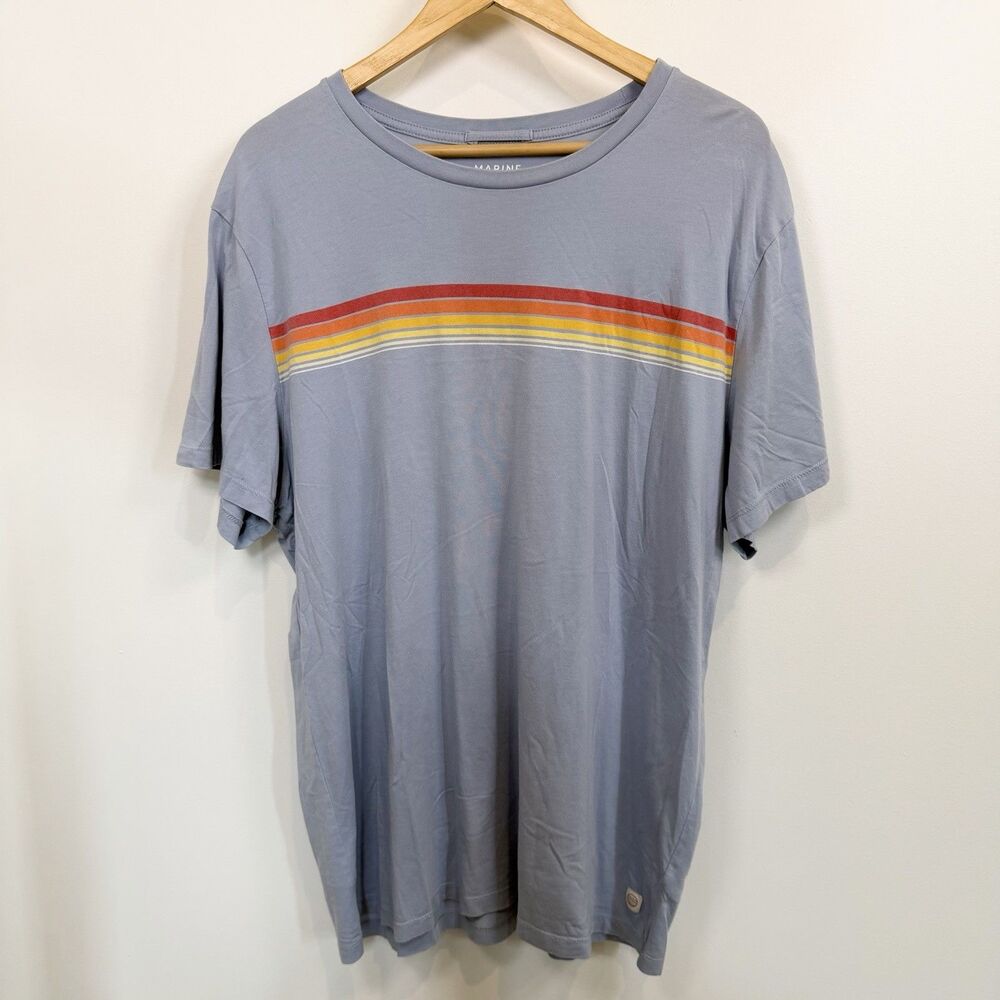 Marine Layer T Shirt Mens XL Blue Stripe Graphic Outdoor Casual Beach Rainbow